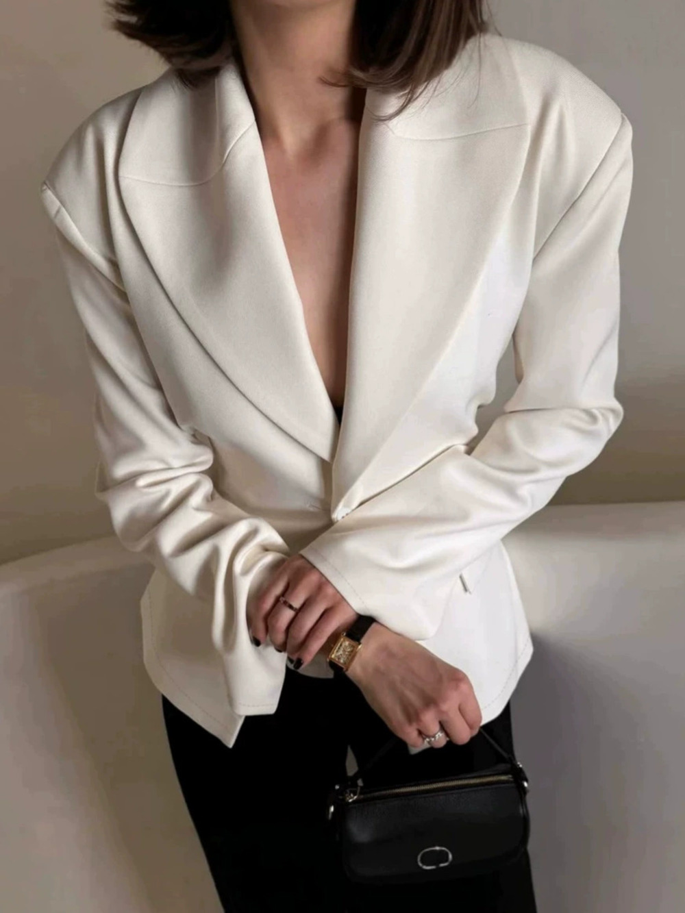 Forever 21 Oversized White Shawl Collar Blazer Autumn Winter Office